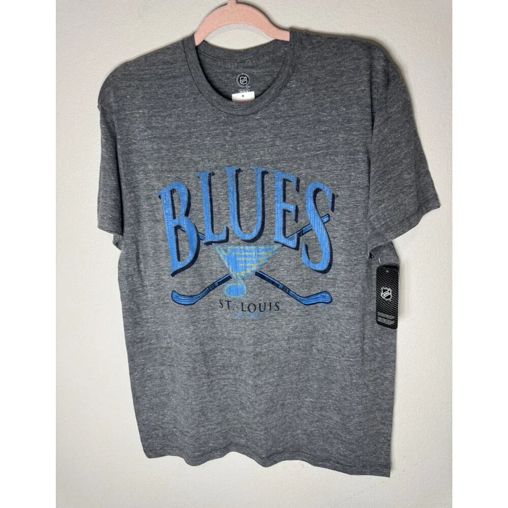 St. Louis Blues NHL Shirt Gray/Blue/Yellow Size M Officially Licensed